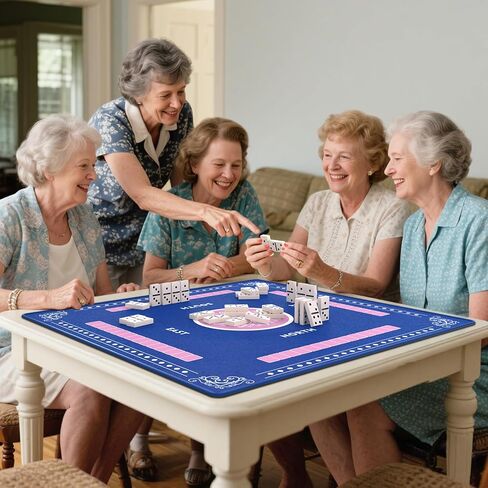 Mahjong Mat, Non-Slip & Noise-Reduction Mahjong Table Mat 32.3x32.3 Inch, Ideal for Mahjong, Poker, Card, Dominoes, Board Games(Blue) in Saudi Arabia