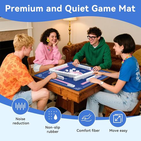 Mahjong Mat, Non-Slip & Noise-Reduction Mahjong Table Mat 32.3x32.3 Inch, Ideal for Mahjong, Poker, Card, Dominoes, Board Games(Blue) in Saudi Arabia