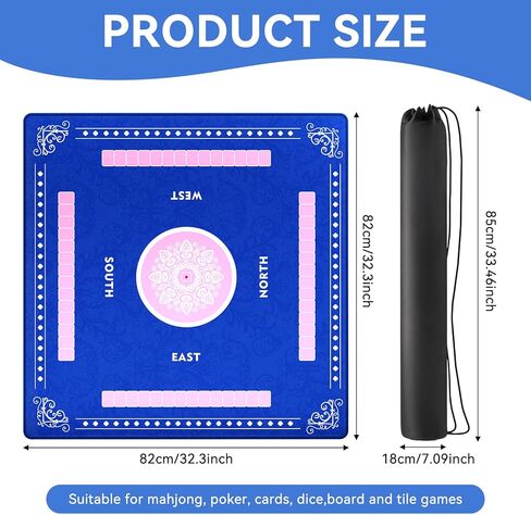 Mahjong Mat, Non-Slip & Noise-Reduction Mahjong Table Mat 32.3x32.3 Inch, Ideal for Mahjong, Poker, Card, Dominoes, Board Games(Blue) in Saudi Arabia