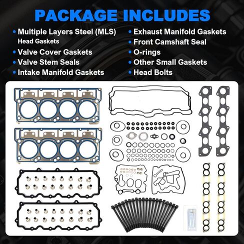 Cylinder Head Gasket Set (18mm) with Head Bolts Kit Fit for 6.0 Powerstroke Diesel Turbo, Compatible with 2003-2010 Ford F250 F350 F450 F550 E350 E450 Super Duty 6.0L in Saudi Arabia