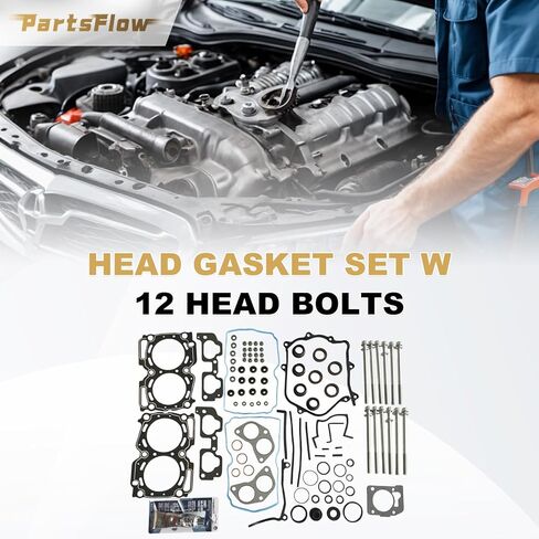Partsflow Head Gasket Set W/ 12 Head Bolts for Subaru Legacy 2000-2003 for Outback 2000-2003 for Impreza 1999-2003 for Forester 1999-2003 for Subaru Baja 2003 OE#ES72212 in Saudi Arabia