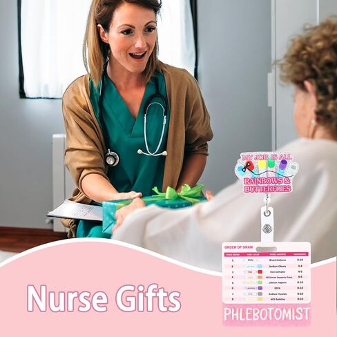 4PCS Phlebotomy Badge Reel Kit,Order of Draw Badge Card with Bling Acrylic Patch,Nurse Accessories for Work,Nurse ID Badge with Alligator Clip for School RN Student(Pink) in Saudi Arabia