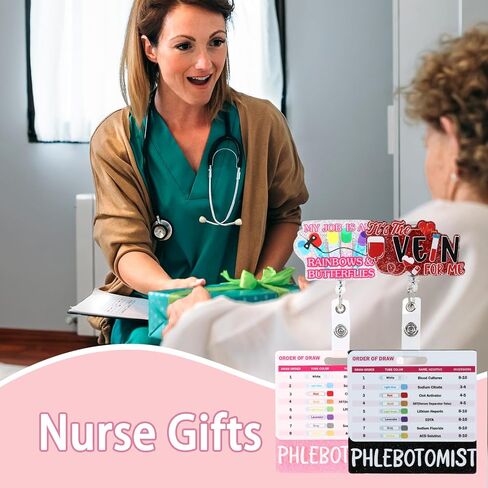 طقم بكرة شارة الفصد مكون من 4 قطع، طلب بطاقة شارة السحب مع رقعة أكريليك لامعة، ملحقات ممرضة للعمل، شارة هوية ممرضة مع مشبك تمساح لطلاب المدرسة RN (وردي) in Saudi Arabia