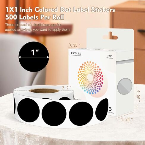 1 Inch Color Coding Labels - Round Color Code Dot Stickers, 500 PCS Circle Labels for Organization, Inventory, Filing System, Easy Write Surface (Black) in Kuwait