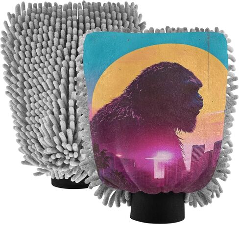 AIXIWAWA City Sasquatch Print Car Wash Mitt قفاز غسيل مقاوم للخدش وماص للماء، عبوة من قطعتين متوسطة الحجم in Kuwait
