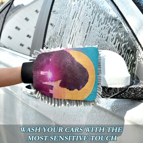AIXIWAWA City Sasquatch Print Car Wash Mitt قفاز غسيل مقاوم للخدش وماص للماء، عبوة من قطعتين متوسطة الحجم in Kuwait