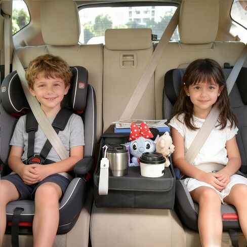 Backseat Car Organizer, Middle Seat Organizer With 4 Storage Compartments 2 Cup Holders, Back Seat Center Hand Rest Toy Storage for Toddler Kids Family Travel Roadtrip Essentials for SUV Truck Van in Saudi Arabia