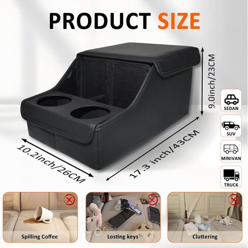 Backseat Car Organizer, Middle Seat Organizer With 4 Storage Compartments 2 Cup Holders, Back Seat Center Hand Rest Toy Storage for Toddler Kids Family Travel Roadtrip Essentials for SUV Truck Van in Saudi Arabia