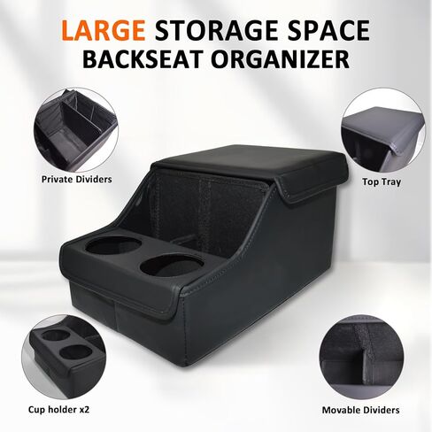 Backseat Car Organizer, Middle Seat Organizer With 4 Storage Compartments 2 Cup Holders, Back Seat Center Hand Rest Toy Storage for Toddler Kids Family Travel Roadtrip Essentials for SUV Truck Van in Saudi Arabia