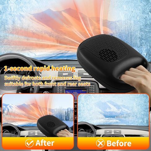 Portable 12V Car Heater & Defroster-120W Fast Heating/Cooling, 360° Rotable/Plug-In for Vehicles/SUVs/RVs-black in Saudi Arabia