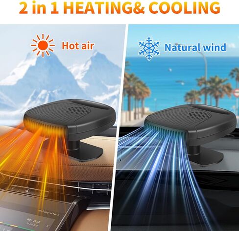 Portable 12V Car Heater & Defroster-120W Fast Heating/Cooling, 360° Rotable/Plug-In for Vehicles/SUVs/RVs-black in Saudi Arabia