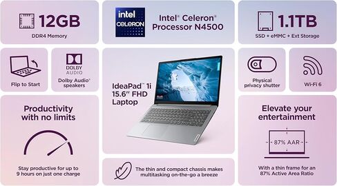 Lenovo Flex 3i Newest Spin X360 2-in-1 Convertible Chromebook Laptop, 15.6" FHD Touchscreen,Quad -Core Intel Pentium N6000 Processor, 8GB RAM, 64GB eMMC,Wi-Fi 6, 10+ Hours, Chrome OS +HubxcelAccessory in Saudi Arabia