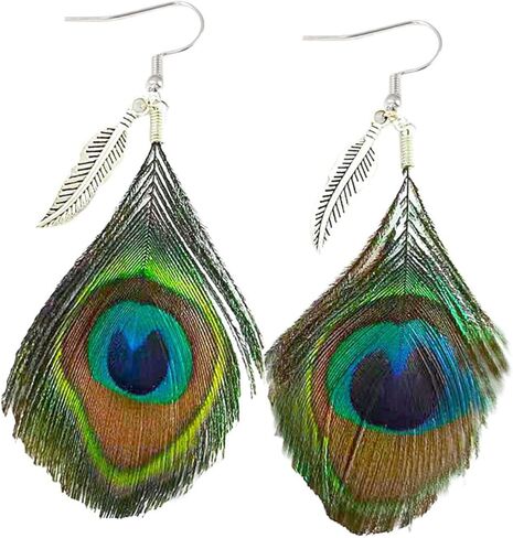 Peacock Feather Earrings for Women Girls Native Feather Dangle Earrings Handmade Long Peacock Boho Hook Earring Vintage Peacock Feather Drop Earrings Lightweight Cute Peacock Feather Earrings Prom Party Festival Jewelry Statement Jewelry Gifts in Saudi Arabia