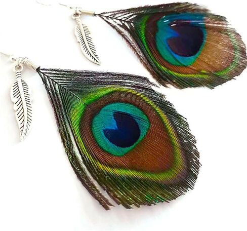 Peacock Feather Earrings for Women Girls Native Feather Dangle Earrings Handmade Long Peacock Boho Hook Earring Vintage Peacock Feather Drop Earrings Lightweight Cute Peacock Feather Earrings Prom Party Festival Jewelry Statement Jewelry Gifts in Saudi Arabia