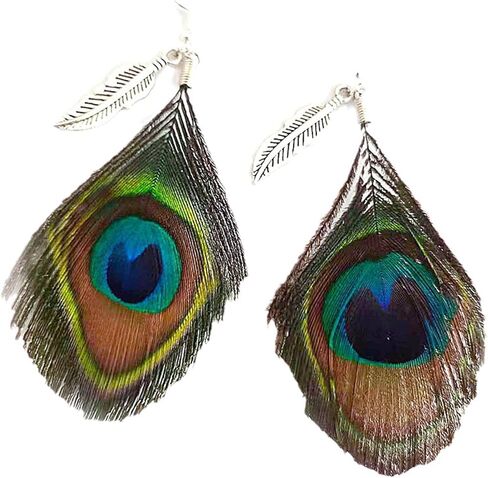 Peacock Feather Earrings for Women Girls Native Feather Dangle Earrings Handmade Long Peacock Boho Hook Earring Vintage Peacock Feather Drop Earrings Lightweight Cute Peacock Feather Earrings Prom Party Festival Jewelry Statement Jewelry Gifts in Saudi Arabia