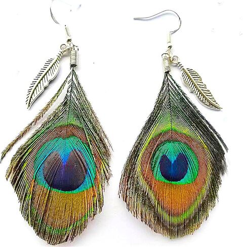 Peacock Feather Earrings for Women Girls Native Feather Dangle Earrings Handmade Long Peacock Boho Hook Earring Vintage Peacock Feather Drop Earrings Lightweight Cute Peacock Feather Earrings Prom Party Festival Jewelry Statement Jewelry Gifts in Saudi Arabia