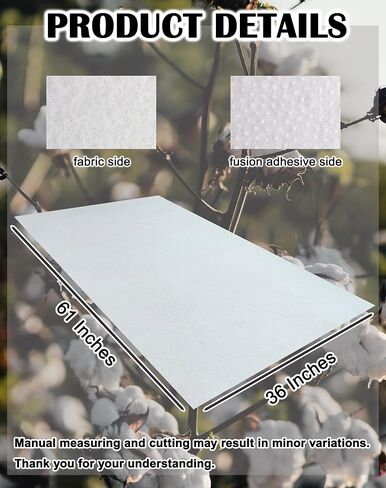 Fusible Fleece Interfacing, One-Sided Loft Fusible Fleece for Sewing, Quilting, Crafts, Clothing, Bags (61 Inches x 36 Inches) Medium Weight, Easy Iron-On Application, Enhanced Projects in Saudi Arabia