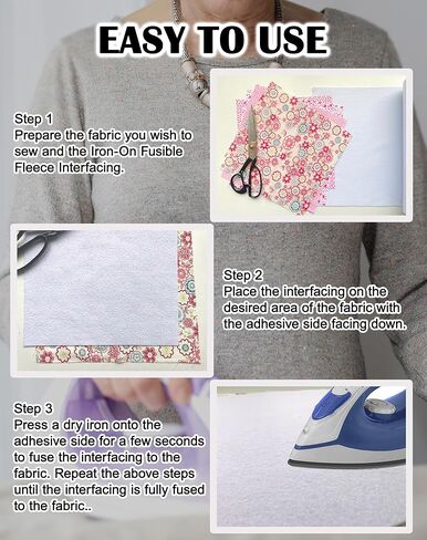 Fusible Fleece Interfacing, One-Sided Loft Fusible Fleece for Sewing, Quilting, Crafts, Clothing, Bags (61 Inches x 36 Inches) Medium Weight, Easy Iron-On Application, Enhanced Projects in Saudi Arabia