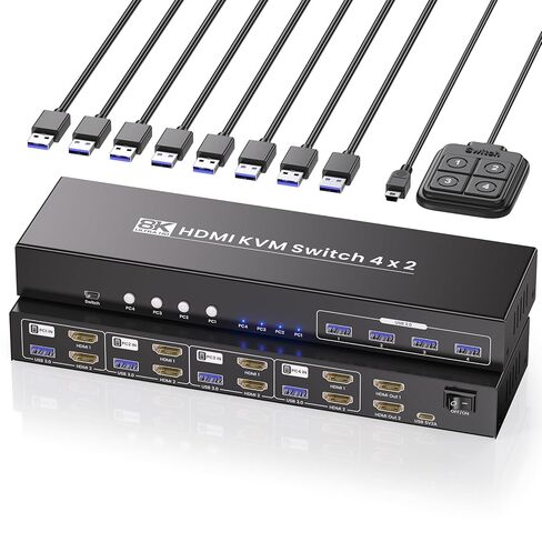 8K60 هرتز 4K120 هرتز HDMI KVM Switch 1 شاشة 2 جهاز كمبيوتر، 2 منفذ KVM Switch للتحكم في 2 جهاز كمبيوتر مع شاشة واحدة، لوحة مفاتيح وماوس، 4 منافذ USB 3.0 للأجهزة الطرفية in Kuwait