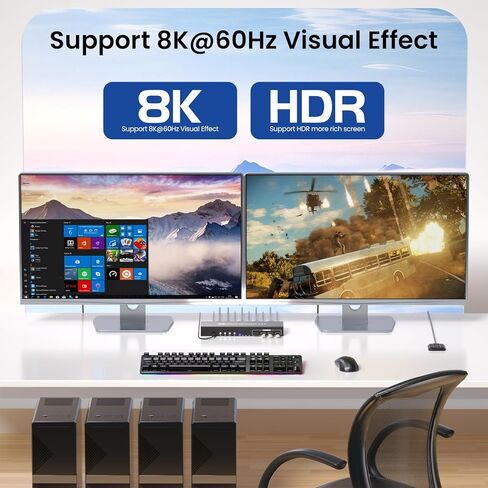 8K60 هرتز 4K120 هرتز HDMI KVM Switch 1 شاشة 2 جهاز كمبيوتر، 2 منفذ KVM Switch للتحكم في 2 جهاز كمبيوتر مع شاشة واحدة، لوحة مفاتيح وماوس، 4 منافذ USB 3.0 للأجهزة الطرفية in Kuwait