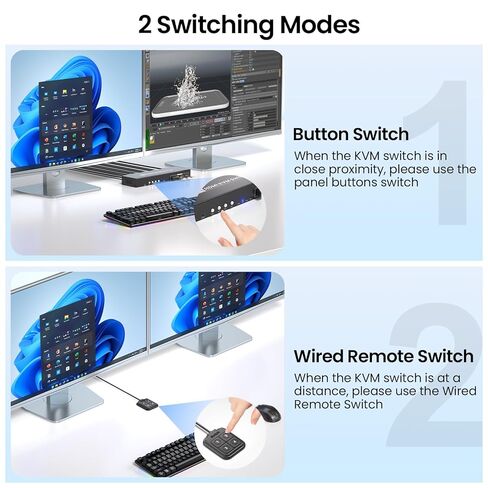8K60 هرتز 4K120 هرتز HDMI KVM Switch 1 شاشة 2 جهاز كمبيوتر، 2 منفذ KVM Switch للتحكم في 2 جهاز كمبيوتر مع شاشة واحدة، لوحة مفاتيح وماوس، 4 منافذ USB 3.0 للأجهزة الطرفية in Kuwait