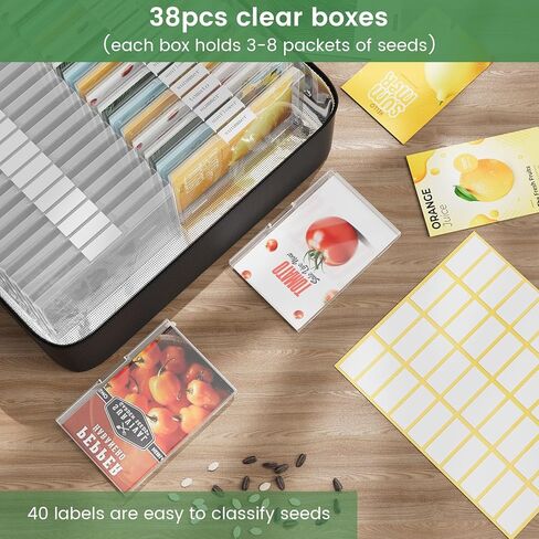 صندوق منظم لتخزين البذور 38 فتحة مع حقيبة معزولة تحتوي على 80-200 مغلف بذور، حاويات بذور حديقة من قماش أكسفورد مع ملصقات، منظم حزم البذور للنباتات والزهور وبذور الخضروات in Kuwait