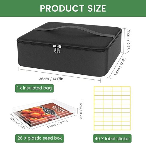 صندوق منظم لتخزين البذور 38 فتحة مع حقيبة معزولة تحتوي على 80-200 مغلف بذور، حاويات بذور حديقة من قماش أكسفورد مع ملصقات، منظم حزم البذور للنباتات والزهور وبذور الخضروات in Kuwait