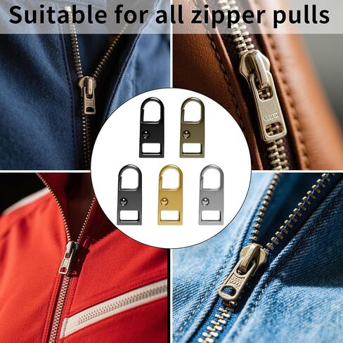 11 PcsZipper Pull Replacement, Heavy Duty Zipper Repair Kit, Metal Detachable Zipper Pull Tabs for Purses Luggage Backpack Jacket Coat Boots Zip Fixer(Black, Silver, Gold, Gunblack, Bronze) in Saudi Arabia