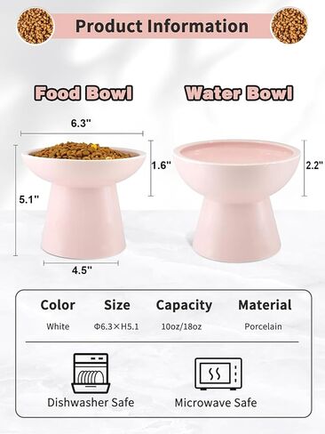 LoeJan Elevated Cat Food and Water Bowls Set, Extra Wide and Raised Ceramic Bowls, Anti-Vomit Whisker-Free Pressure Cat Feeder for Kittens to Adult Cats and Small Dogs (White, Water Bowl) in Saudi Arabia