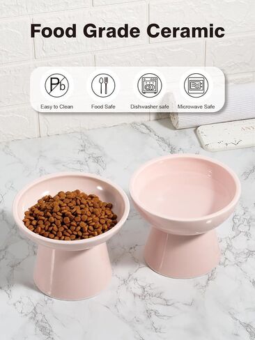 LoeJan Elevated Cat Food and Water Bowls Set, Extra Wide and Raised Ceramic Bowls, Anti-Vomit Whisker-Free Pressure Cat Feeder for Kittens to Adult Cats and Small Dogs (White, Water Bowl) in Saudi Arabia