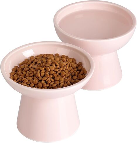 LoeJan Elevated Cat Food and Water Bowls Set, Extra Wide and Raised Ceramic Bowls, Anti-Vomit Whisker-Free Pressure Cat Feeder for Kittens to Adult Cats and Small Dogs (White, Water Bowl) in Saudi Arabia