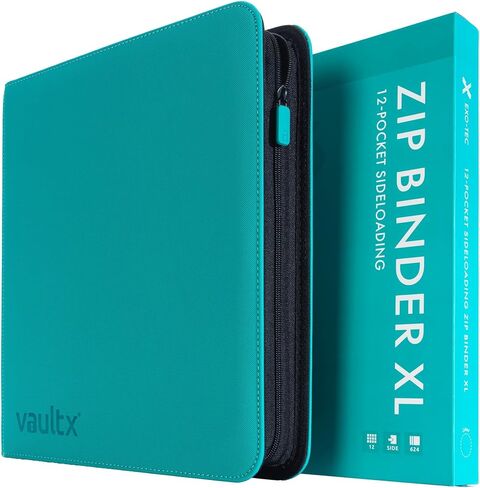 مجلد بسحاب Vault X Premium Exo-Tec XL - مجلد ألبوم بطاقات التداول مقاس 12 جيبًا XL - مجلد جيب تحميل جانبي 624 لـ TCG (أزرق) in Kuwait