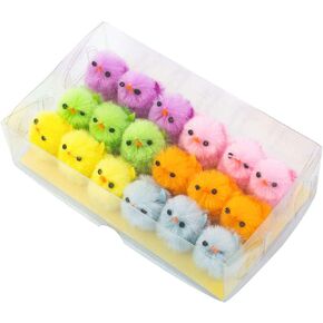 DearSun Pack of 24pcs, 1.1'' H Cute Chenille Easter Chicks Multicolor Fluffy Chicks Easter Cake Decoration Easter Bonnet Decoration (1.10inch H) in Kuwait