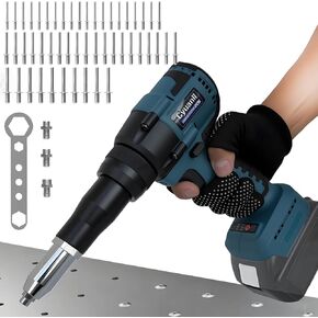 مسدس برشام لاسلكي مطور متوافق مع بطارية ميلووكي 18 فولت، أداة مسدس برشام كهربائية مع 3 مقاسات (1/8 بوصة، 5/32 بوصة، 3/16 بوصة) مسامير ألومنيوم، مجموعة مسدس برشام محرك بدون فرش مع ضوء LED (بدون بطارية) - أحمر in Kuwait