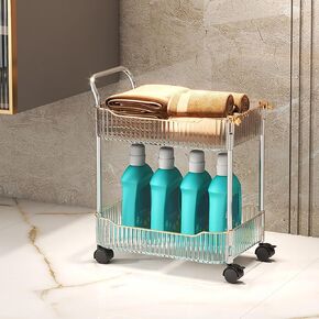 Acrylic Storage Trolley, Bathroom Kitchen Rolling Utility Cart Mobile Organization Shelves with Handle and Lockable Wheel(Gold,3 Tier) in Saudi Arabia