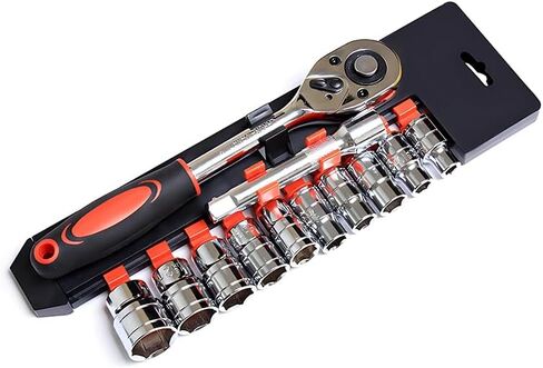 12pcs 1/4 Inch Ratchet Socket Wrench Set, Drive Socket Tool Set with 6″ Connector Extension Bar &10 Sockets (4-13mm) for Auto Repairing and Household in Saudi Arabia