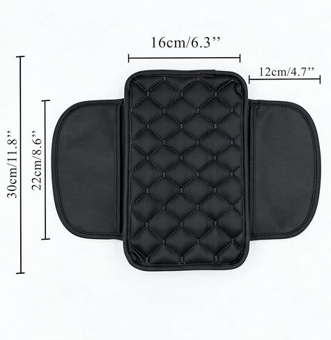 Car Armrest Cover, Anti-Slip Quilted Leather Center Console Protector with Side Storage Pockets (6.3"x11.8") – Universal Car Interior Accessory for Scratch Protection & Console Organizer (Black-Black) in Saudi Arabia