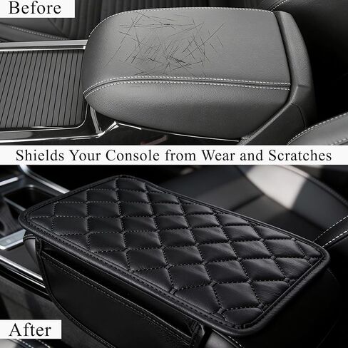 Car Armrest Cover, Anti-Slip Quilted Leather Center Console Protector with Side Storage Pockets (6.3"x11.8") – Universal Car Interior Accessory for Scratch Protection & Console Organizer (Black-Black) in Saudi Arabia