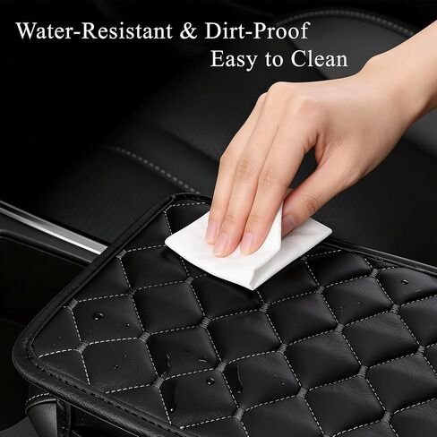 Car Armrest Cover, Anti-Slip Quilted Leather Center Console Protector with Side Storage Pockets (6.3"x11.8") – Universal Car Interior Accessory for Scratch Protection & Console Organizer (Black-Black) in Saudi Arabia