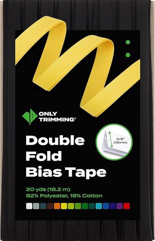 ONLY TRIMMING Double Fold Bias Tape, 3/8 Inch x 20 Yards, Poly Cotton Fabric, Soft & Durable, Non-Stiff, Binding Trim for Sewing, Seaming, Hemming, Piping, Quilting and Crafts (Black) in Saudi Arabia