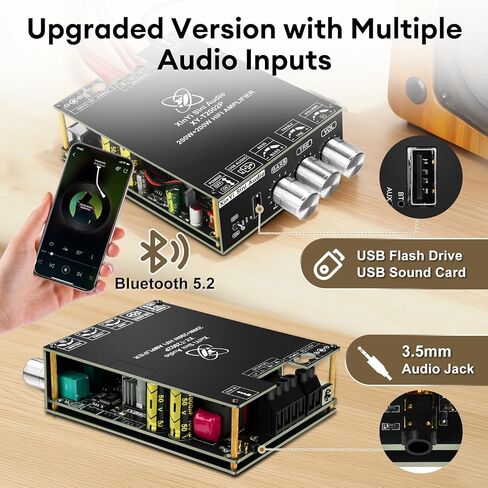 AS21HPA لوحة مضخم صوت بلوتوث 2.1 قناة، 300 وات*2+600 وات لوحة مضخم صوت منزلي، أمبير مدخل جهد عريض 19-51 فولت، يدعم مدخل USB/AUX/BT لمكبر الصوت اللاسلكي DIY in Kuwait