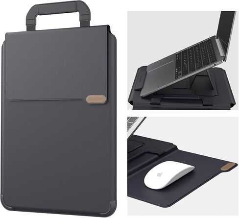 حقيبة كمبيوتر محمول مطورة مقاس 15-16 بوصة من Nillkin لأجهزة MacBook/Dell/HP/Lenovo/Asus، حقيبة كمبيوتر رفيعة وفريدة من نوعها للسفر مع حامل قابل للتعديل ولوحة ماوس، مقبض مغناطيسي، جلد PU، أسود in Saudi Arabia