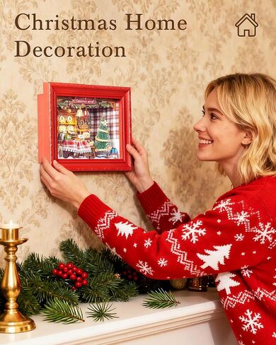 Rolife DIY Miniature Christmas House Kit Creative Frame 3D Wall-Mountable Dollhouse Mini Room Building Set Holiday Home Decor Craft for Adults (Christmas Eve Party) in Saudi Arabia