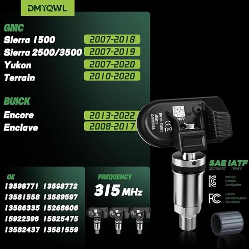 4 قطع مستشعر TPMS مبرمج مسبقًا، مستشعرات إطارات 315 ميجا هرتز تناسب GMC&Buick- Sierra(07-19)|Sierra 1500/Sierra 2500 (07-19)|Yukon(07-20)|Terrain(10-20)| الظهور (13-22)|الجيب (08-17) استبدال#13598771 in Kuwait