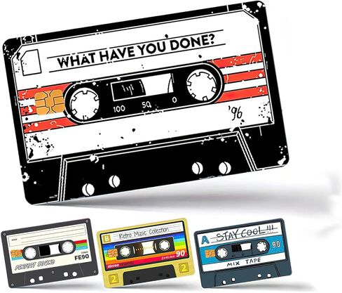 4PCS Audio Tape Credit Card Skin Stickers Set, Waterproof Debit Card Sticker 80s 90s Tape Recorder Themed Credit Card Bank Card Sticker Skins in Saudi Arabia