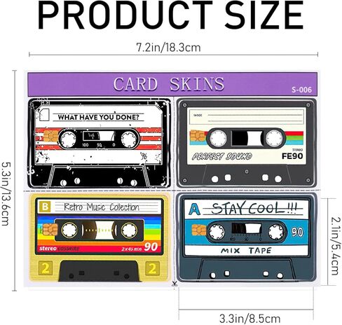4PCS Audio Tape Credit Card Skin Stickers Set, Waterproof Debit Card Sticker 80s 90s Tape Recorder Themed Credit Card Bank Card Sticker Skins in Saudi Arabia
