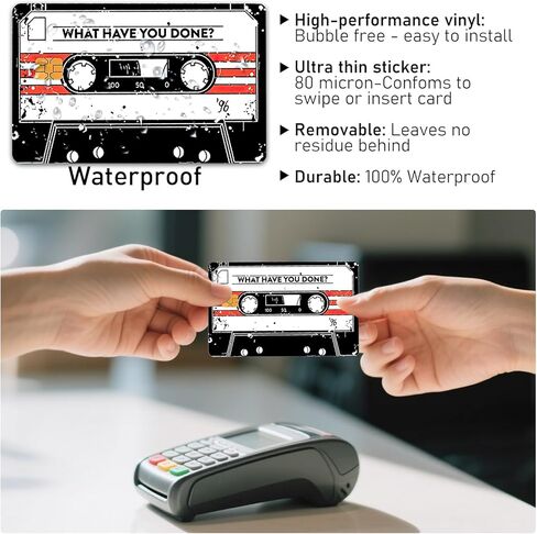 4PCS Audio Tape Credit Card Skin Stickers Set, Waterproof Debit Card Sticker 80s 90s Tape Recorder Themed Credit Card Bank Card Sticker Skins in Saudi Arabia