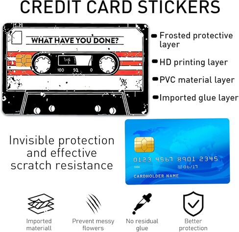 4PCS Audio Tape Credit Card Skin Stickers Set, Waterproof Debit Card Sticker 80s 90s Tape Recorder Themed Credit Card Bank Card Sticker Skins in Saudi Arabia