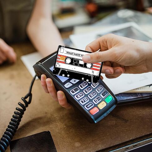4PCS Audio Tape Credit Card Skin Stickers Set, Waterproof Debit Card Sticker 80s 90s Tape Recorder Themed Credit Card Bank Card Sticker Skins in Saudi Arabia