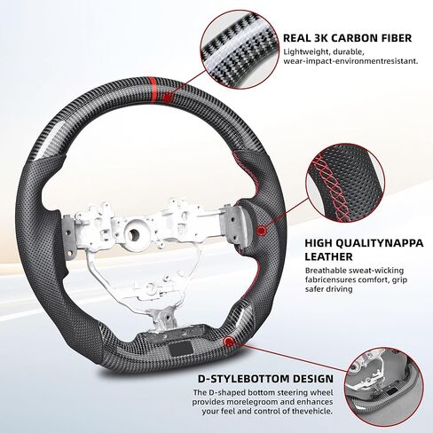 عجلة قيادة من ألياف الكربون الحقيقية لسيارة Lexus IS 200/250/300/RC-F 2013–2022 CT 2011-2017 NX 2014-2020 RC 2014-2019 ISF ​​2011-2020 GSF 2015-2020، مع مقبض جلدي مثقوب (خط تحديد المواقع الأحمر) in Kuwait